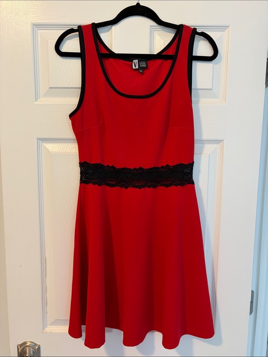 Vibe Dresses & Skirts - Vibe Red Sleeveless Fit-and-Flare Dress with Black Lace Waist